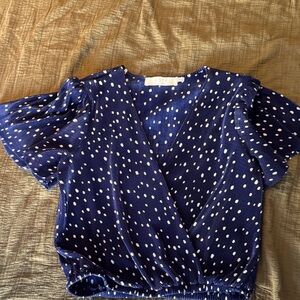 Astr Blue and White Dotted Blouse